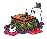 こたつと雪だるま